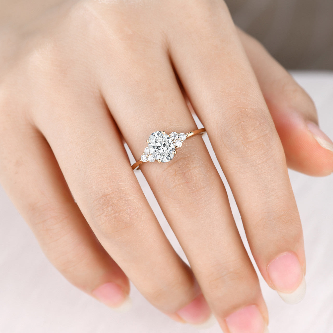 lab grown diamond engagement ring rose gold-oval lab diamond promise ring-bbbgem lab diamond wedding ring 