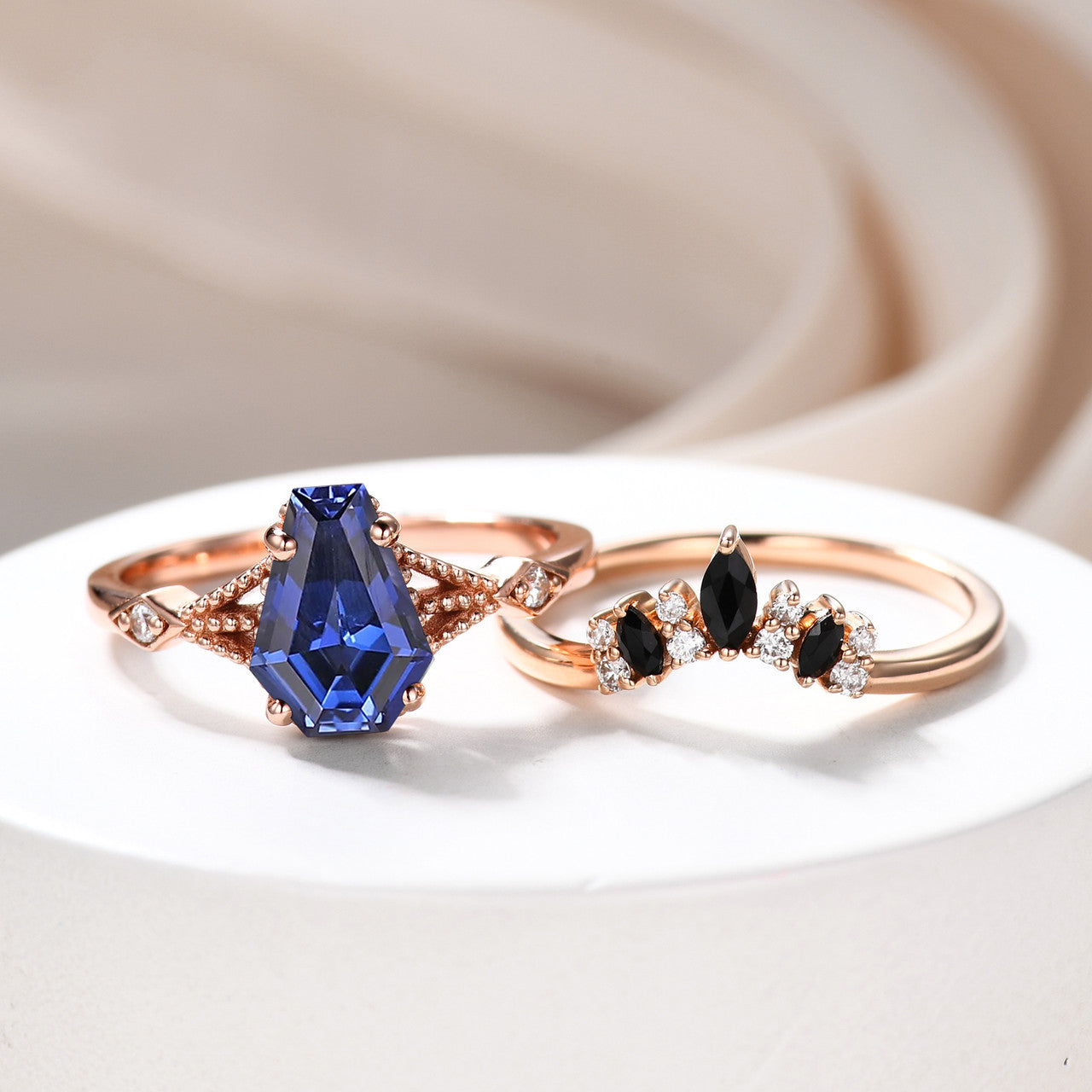 Blue Sapphire Ladies Ring, 9x6mm Coffin Sapphire Engagement Rings, Women's Ring, Blue Gemstone Ring, Daily Ring, Wedding Ring 18k Rose Gold