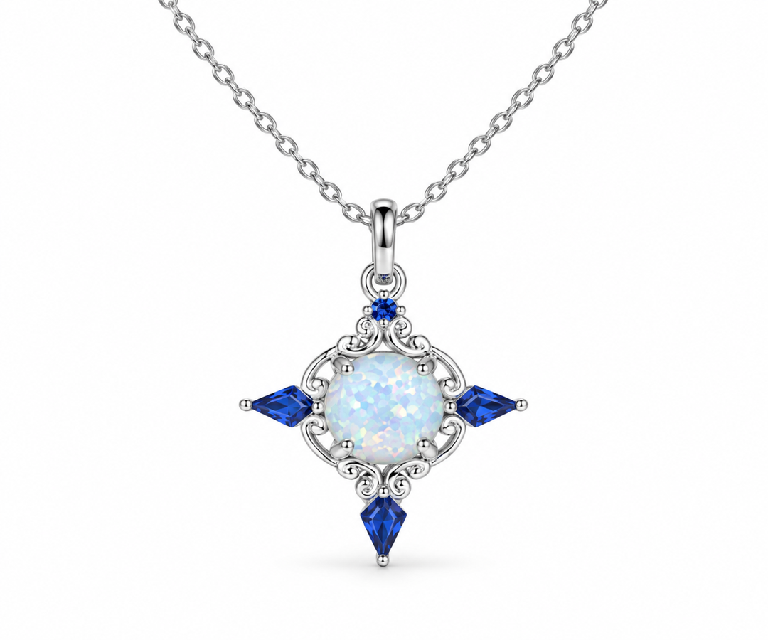 Celtic knot opal sapphire sterling silver pendant necklace