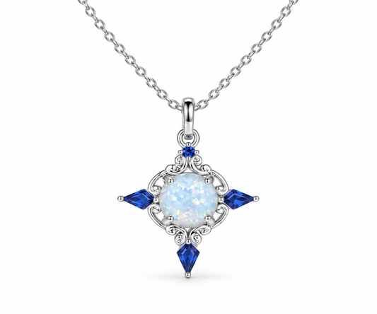 Celtic knot opal sapphire sterling silver pendant necklace
