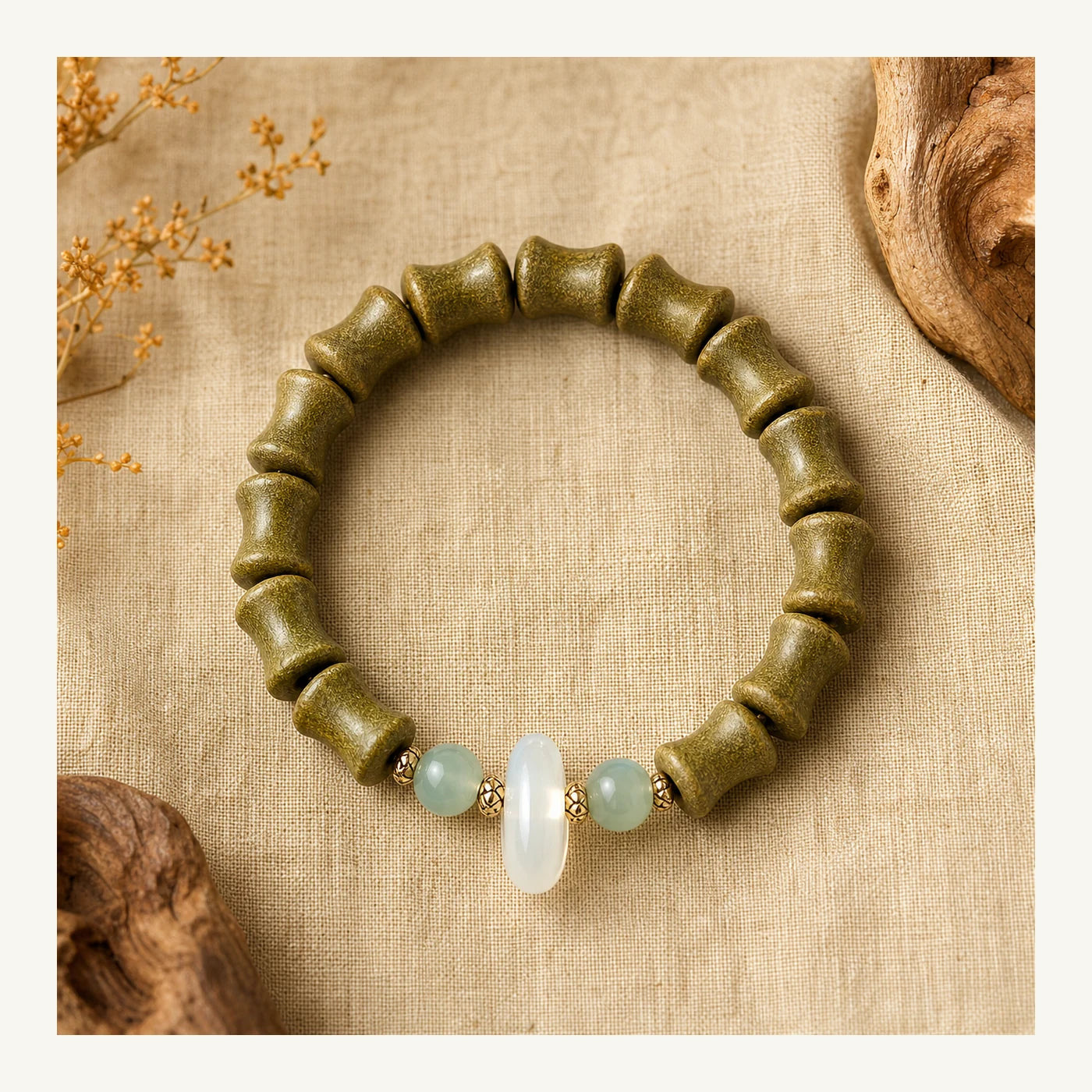 Osmanthus Scent Bamboo Joint Incense Bead Bracelet front view by WhisperVow