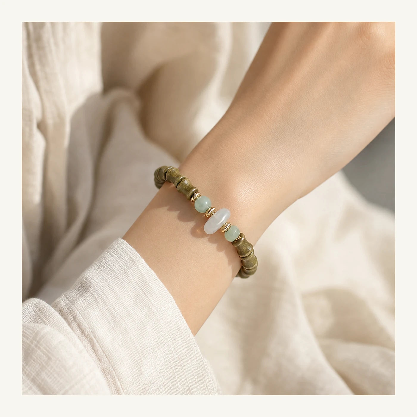 Osmanthus Scent Bamboo Joint Incense Bead Bracelet worn on wrist