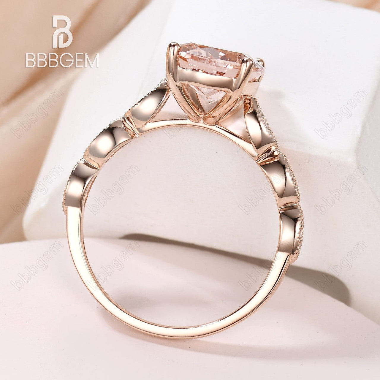 peach morganite wedding ring set-oval morganite solitaire engagement ring 14k rose gold-bbbgem morganite statement ring