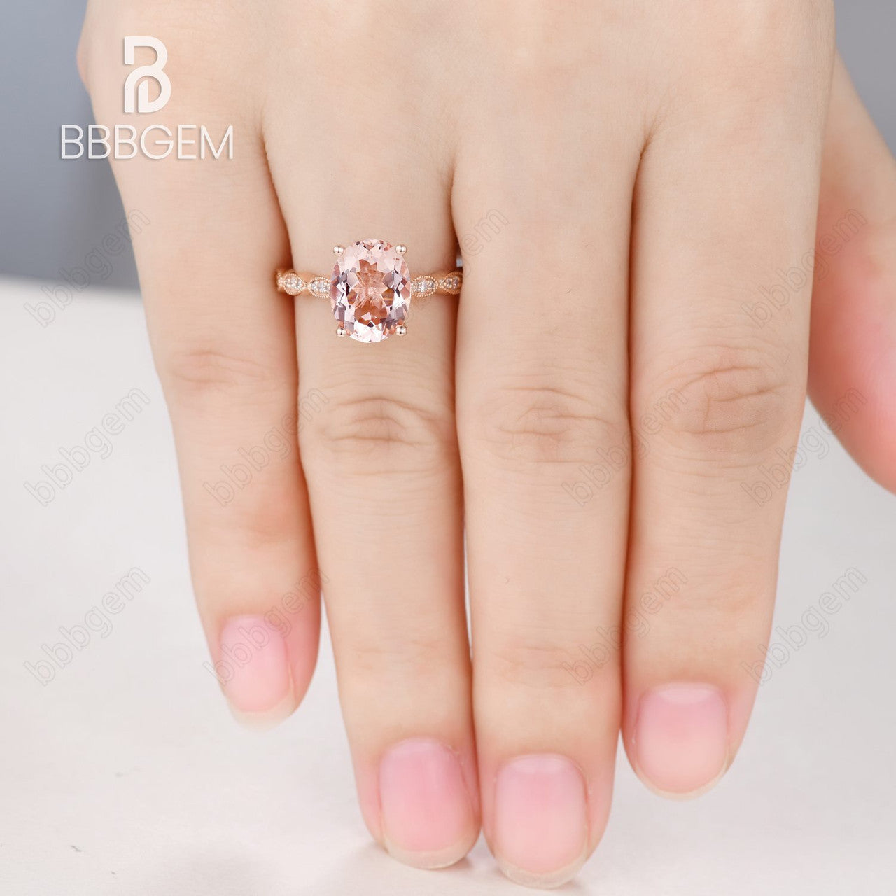 peach morganite wedding ring set-oval morganite solitaire engagement ring 14k rose gold-bbbgem morganite statement ring