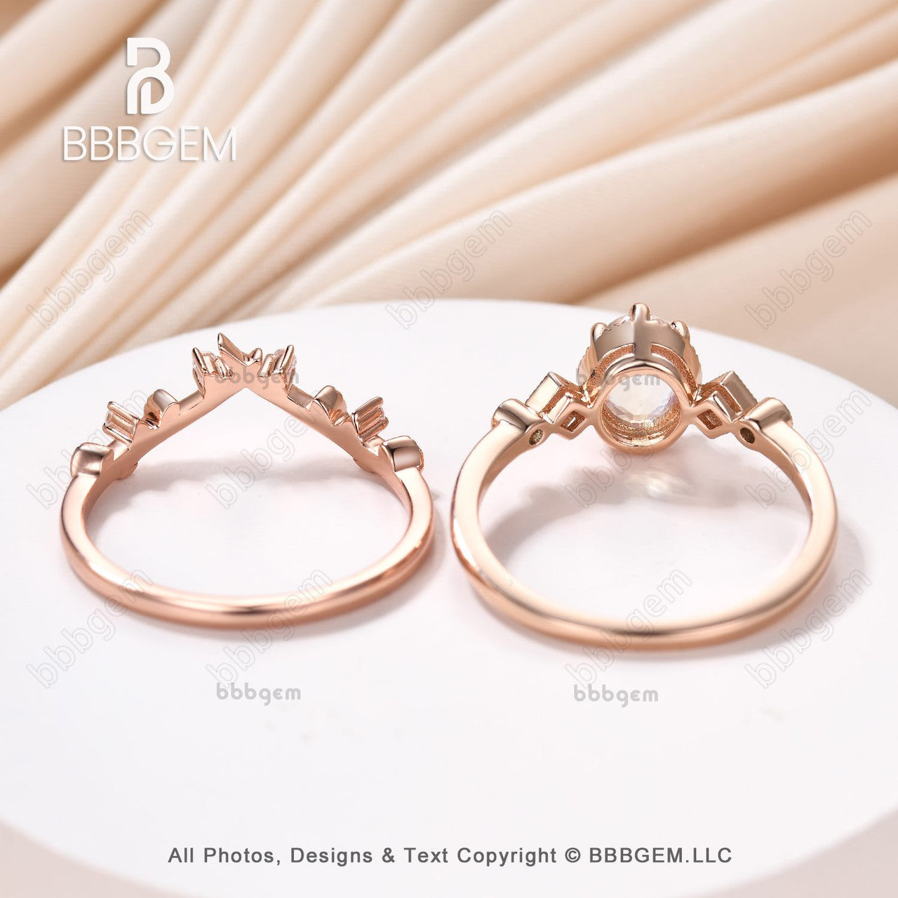 vintage oval moonstone engagement ring set-three stone oval moonstone promise ring rose gold -bbbgem