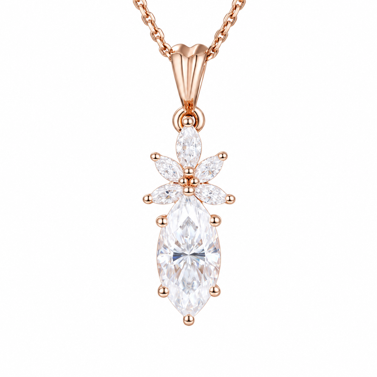 Marquise moissanite cluster pendant necklace - view 1