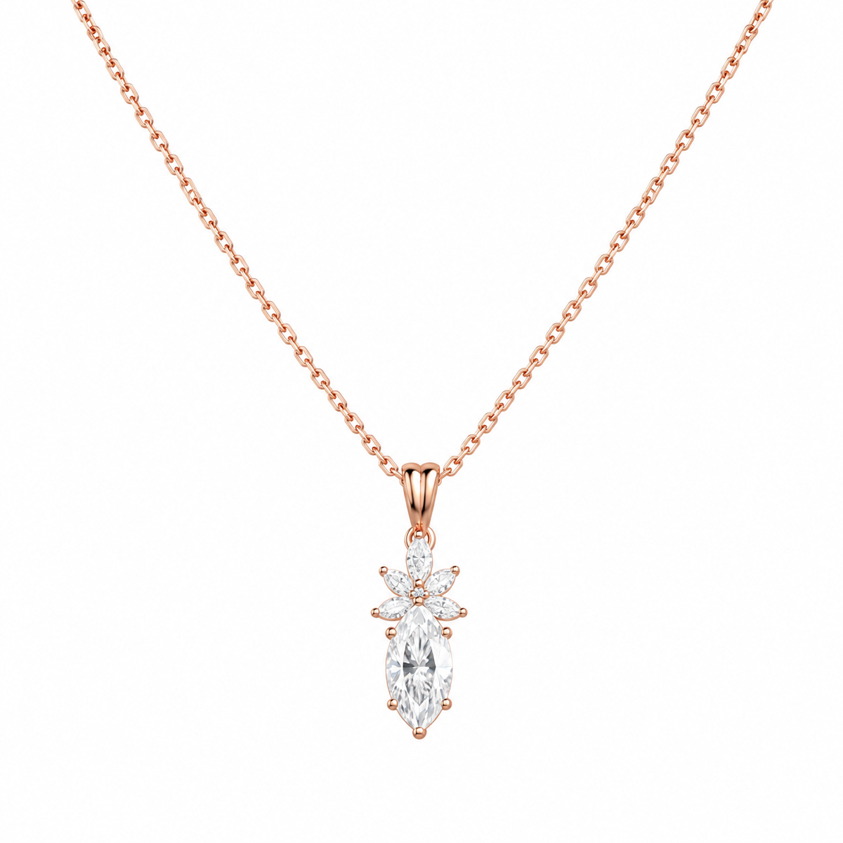 Marquise moissanite cluster pendant necklace - view 2