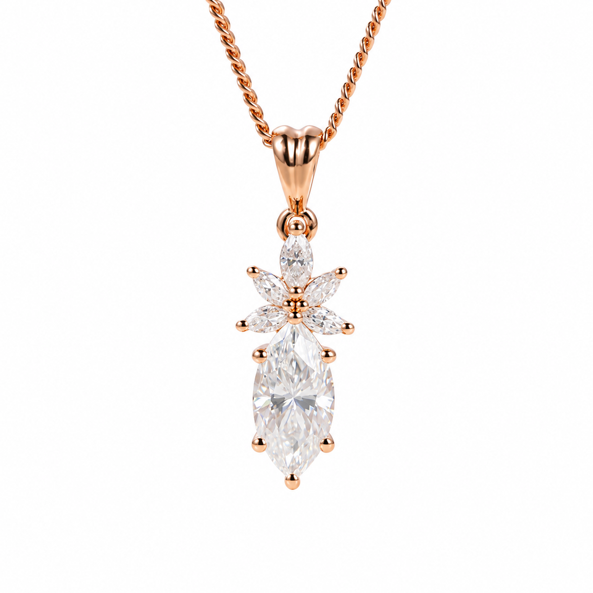 Marquise moissanite cluster pendant necklace - view 4