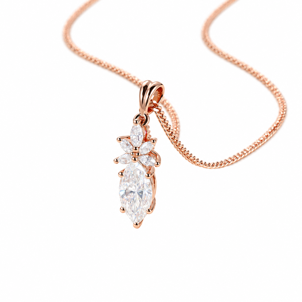 Marquise moissanite cluster pendant necklace - view 5