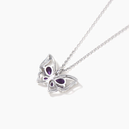 Pear-Cut Amethyst Butterfly Necklace in Sterling Silver — back view