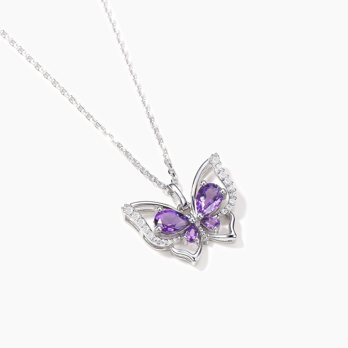 Pear-Cut Amethyst Butterfly Necklace in Sterling Silver — side view