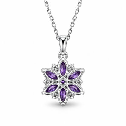 Marquise Amethyst Floral Necklace in Sterling Silver — back view