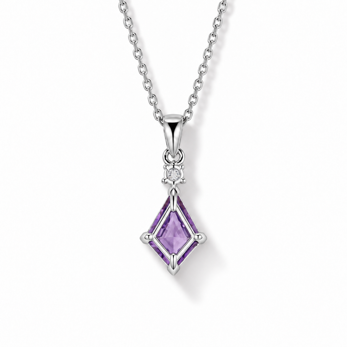 Kite-Cut Amethyst Minimalist Necklace in Sterling Silver — back view