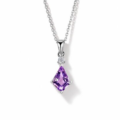 Kite-Cut Amethyst Minimalist Necklace in Sterling Silver — front view
