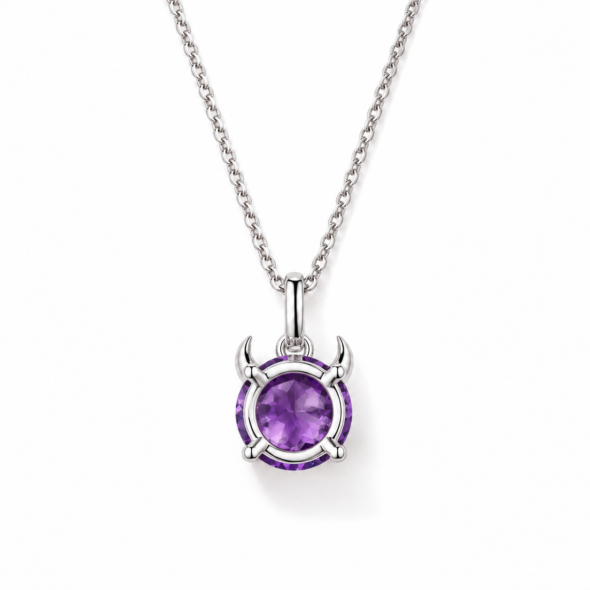 03 amethyst round celestial sterling silver necklace back view on white