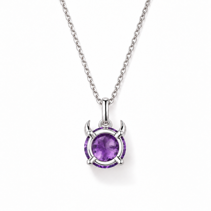 03 amethyst round celestial sterling silver necklace back view on white