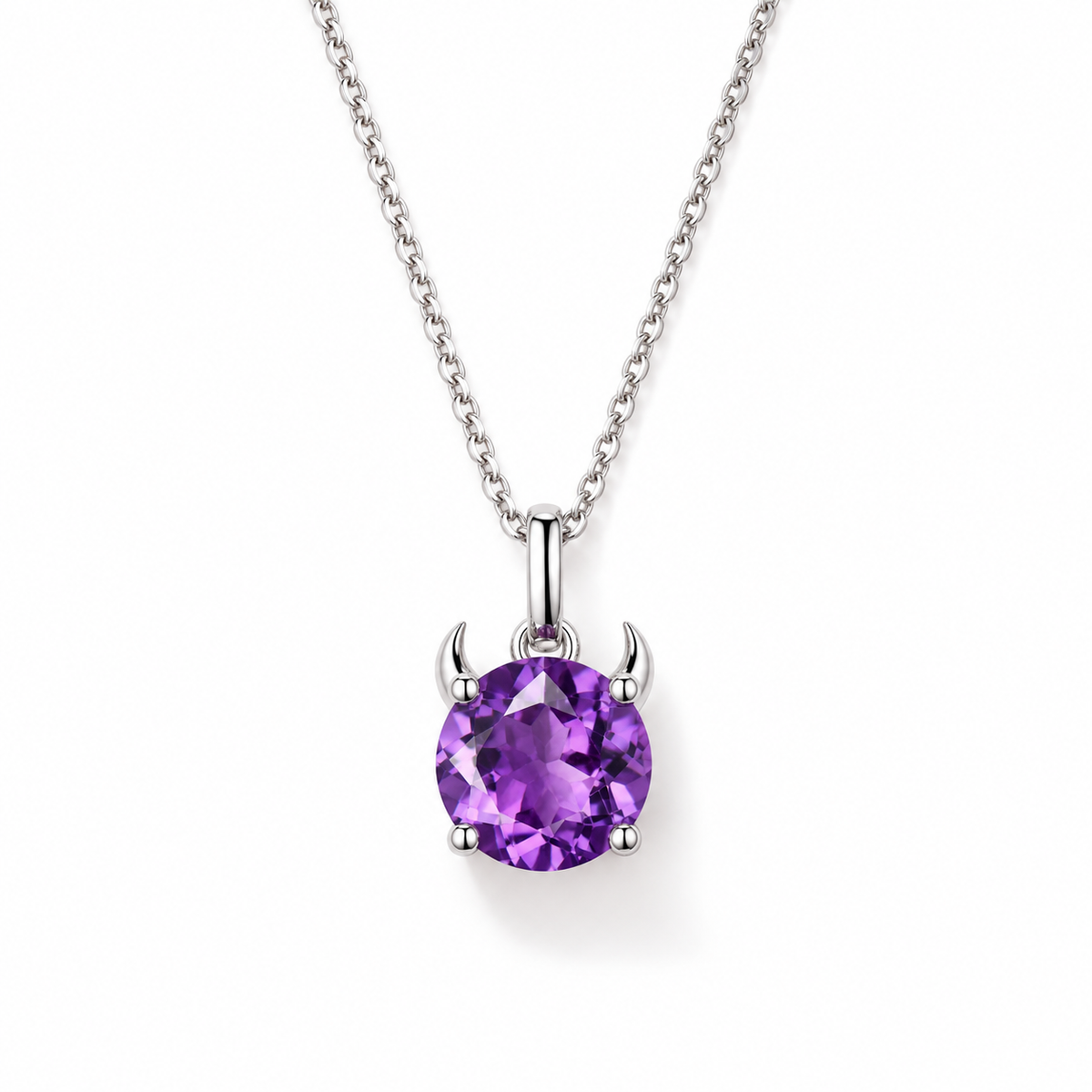 03 amethyst round celestial sterling silver necklace front view on white