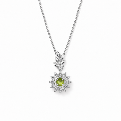 04 peridot sunflower sterling silver necklace back view on white