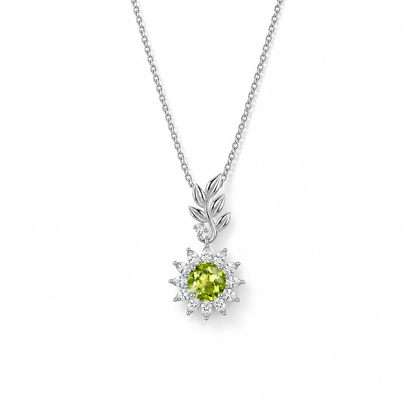04 peridot sunflower sterling silver necklace front view on white