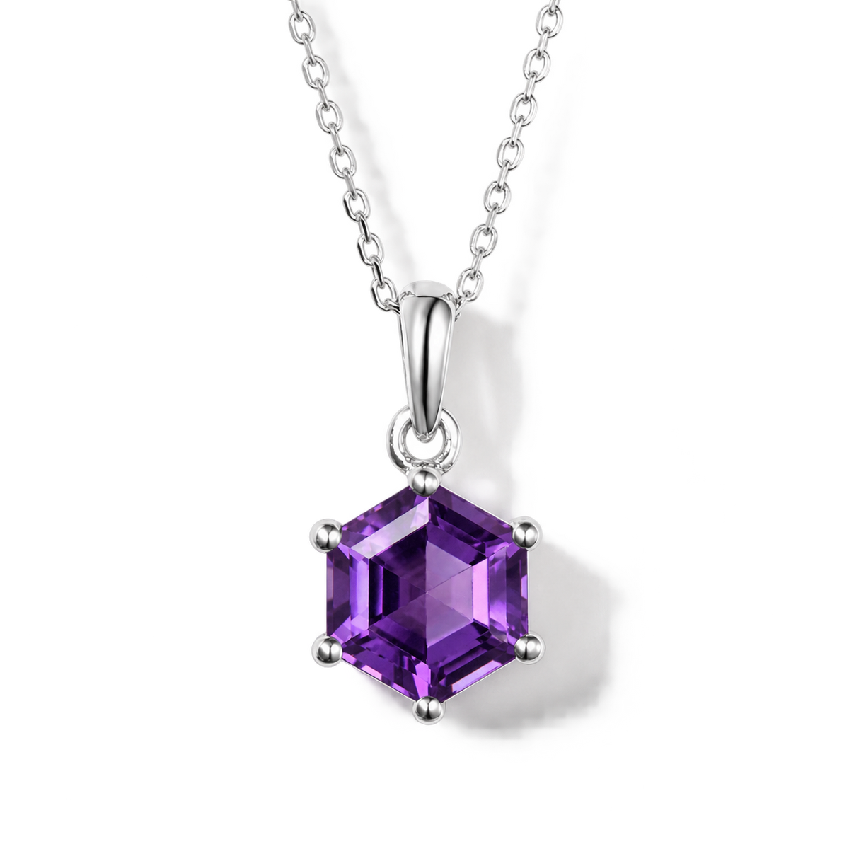 Hexagon Amethyst Vintage Necklace in Sterling Silver — front view