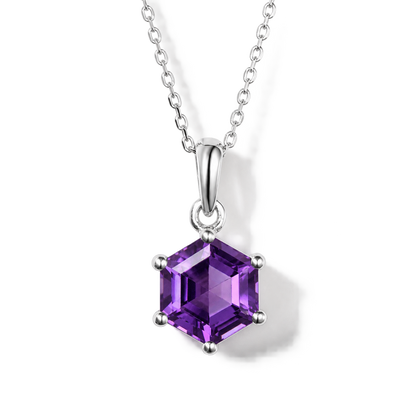 Hexagon Amethyst Vintage Necklace in Sterling Silver — front view