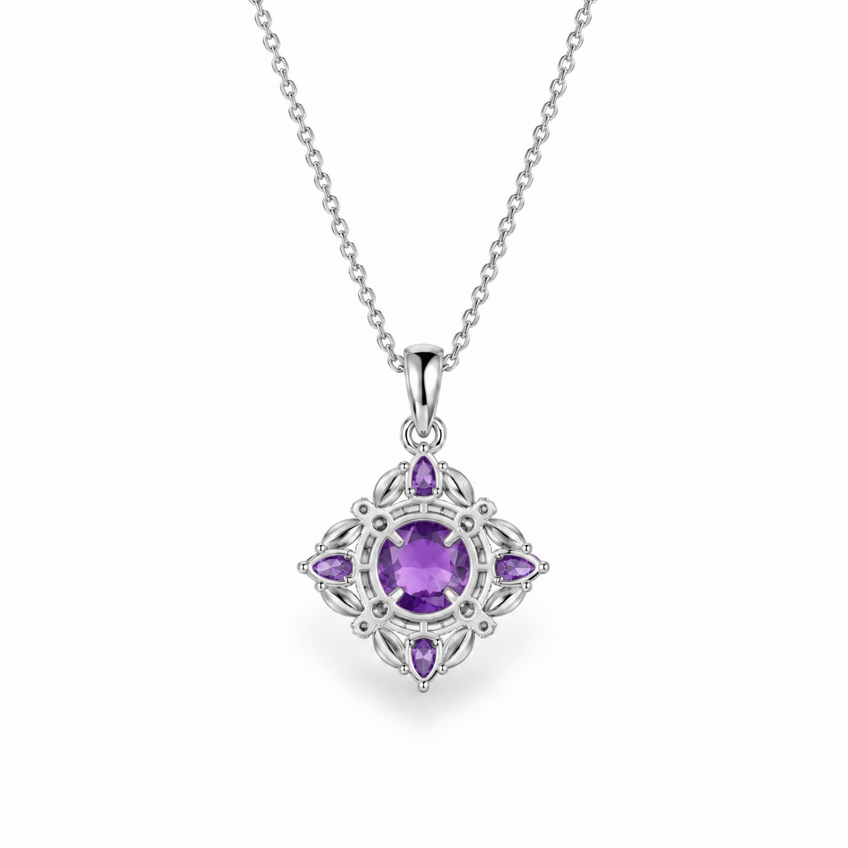 05 amethyst snowdrift sterling silver necklace back view on white