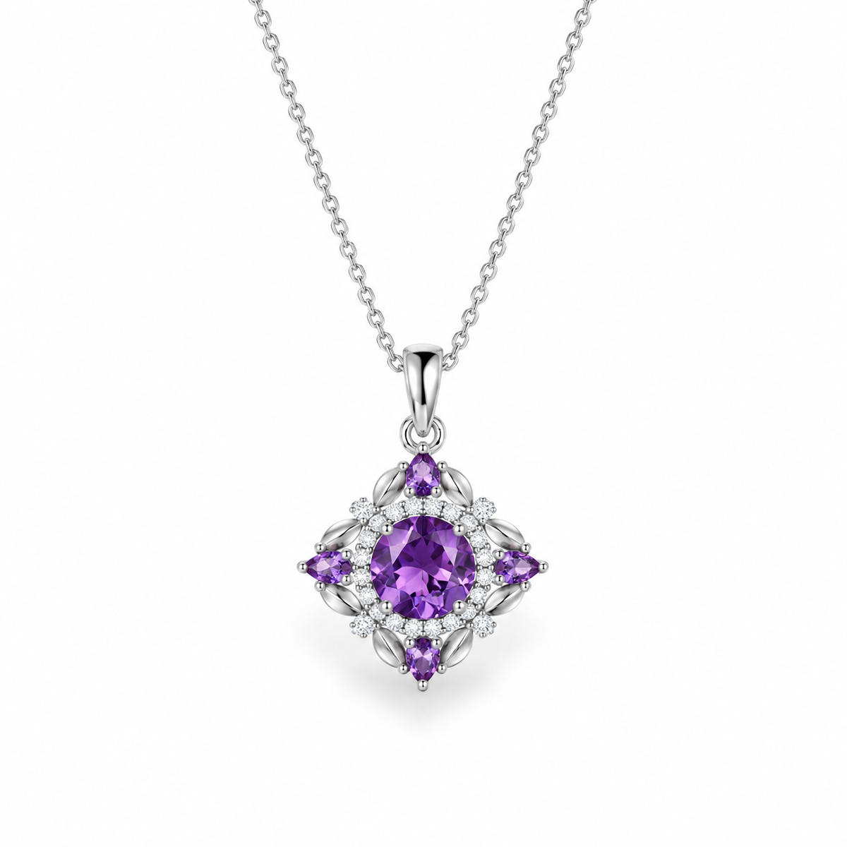 05 amethyst snowdrift sterling silver necklace front view on white