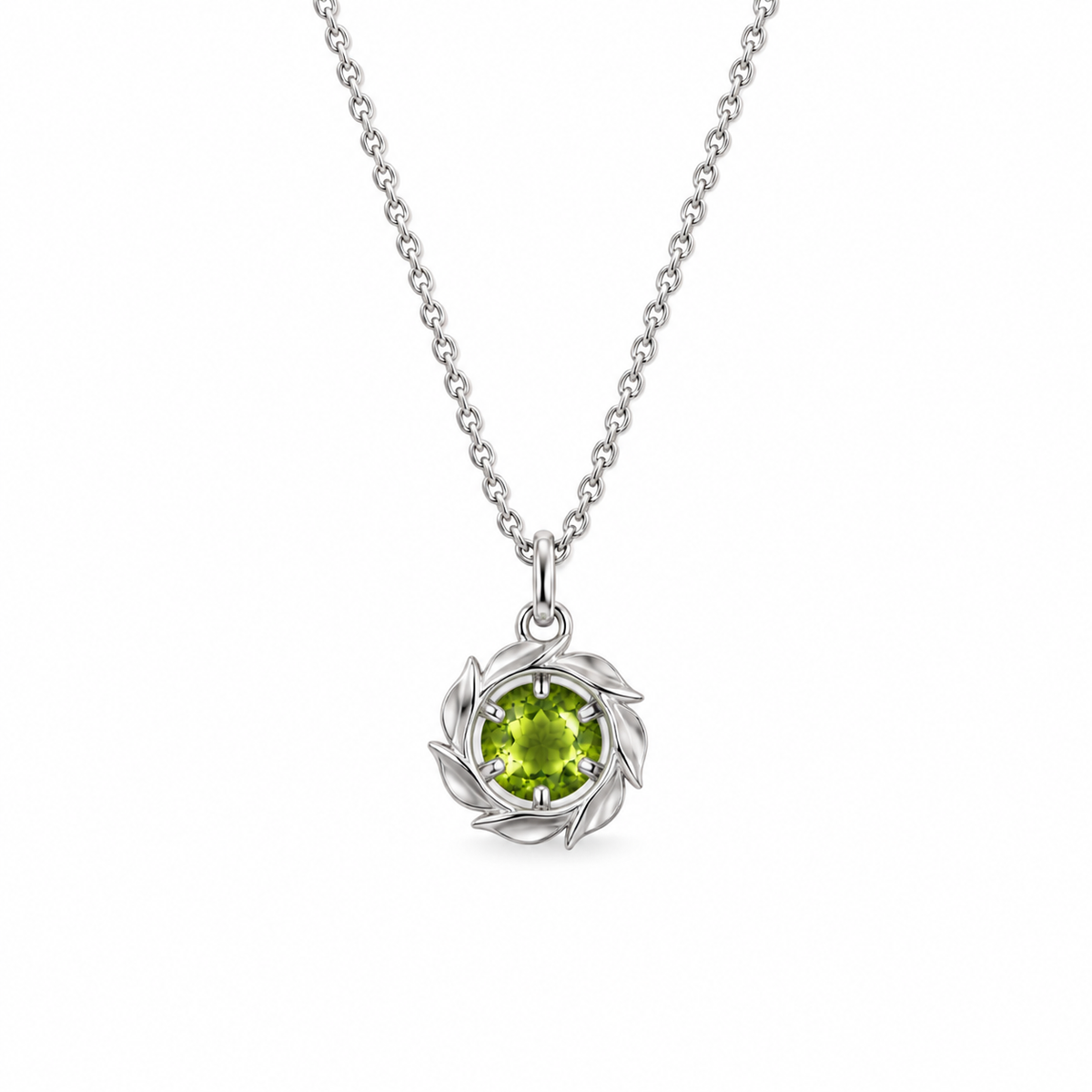 06 peridot botanical sterling silver necklace back view on white