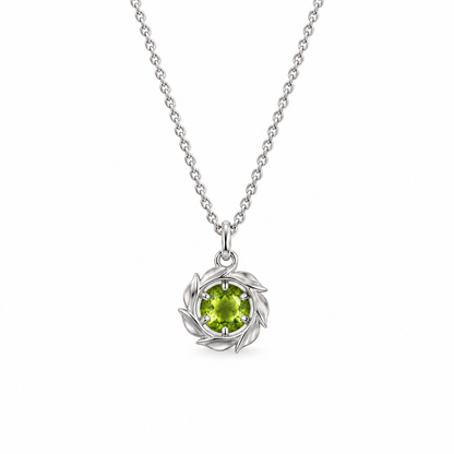 06 peridot botanical sterling silver necklace back view on white