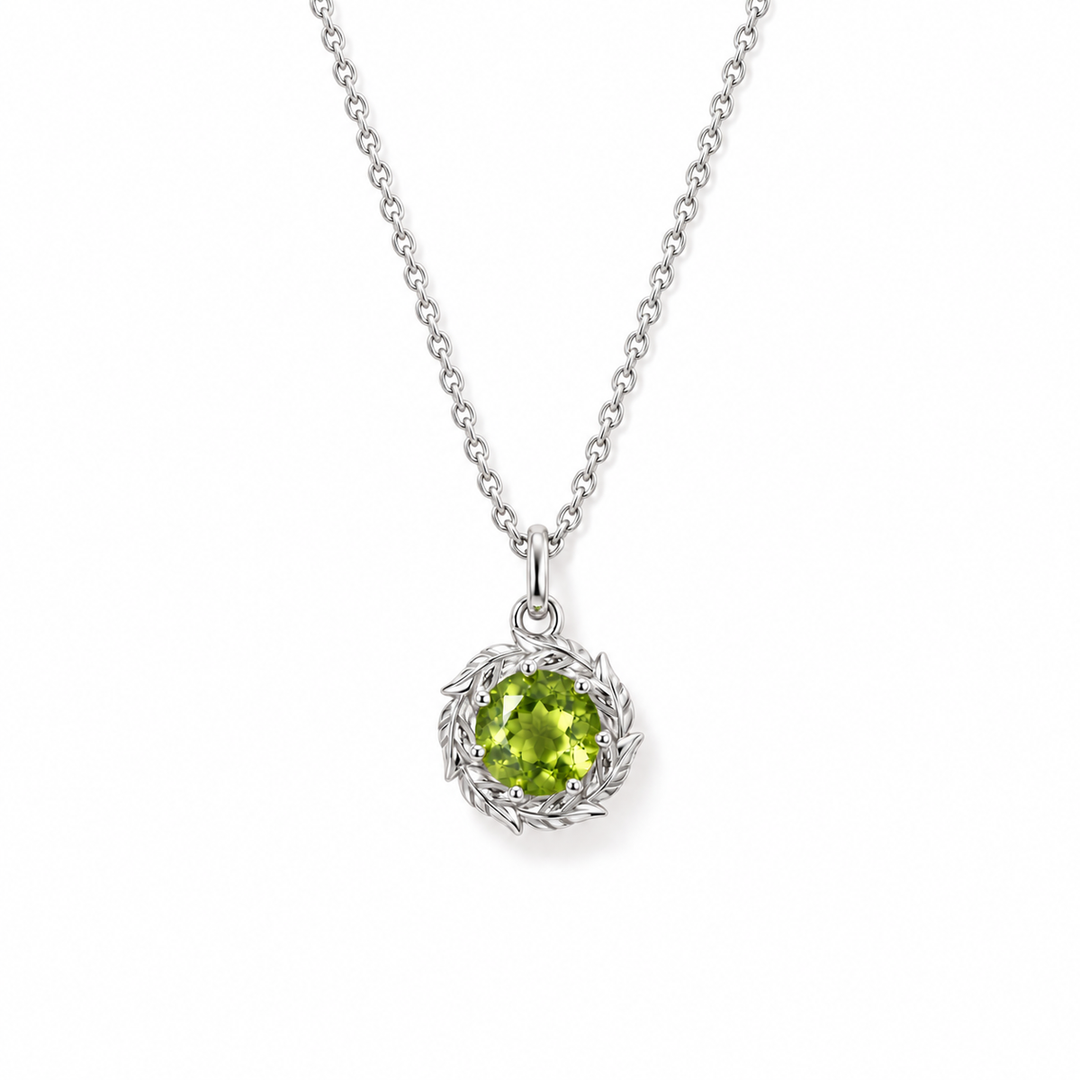 06 peridot botanical sterling silver necklace front view on white