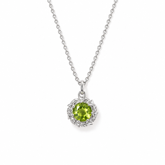 06 peridot botanical sterling silver necklace front view on white