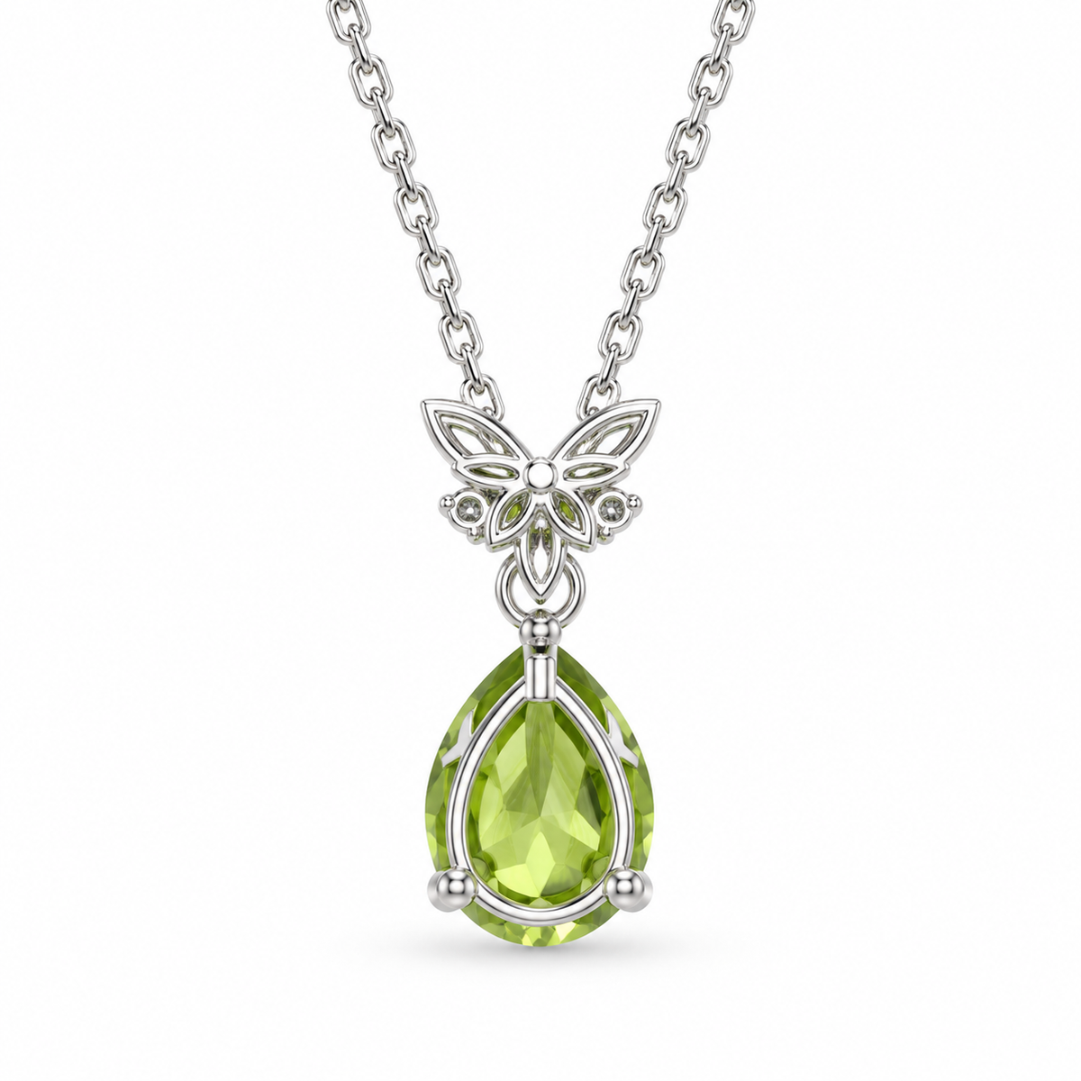 Pear-Cut Peridot Celtic Butterfly Necklace in Sterling Silver — back view