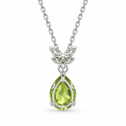 Pear-Cut Peridot Celtic Butterfly Necklace in Sterling Silver — back view