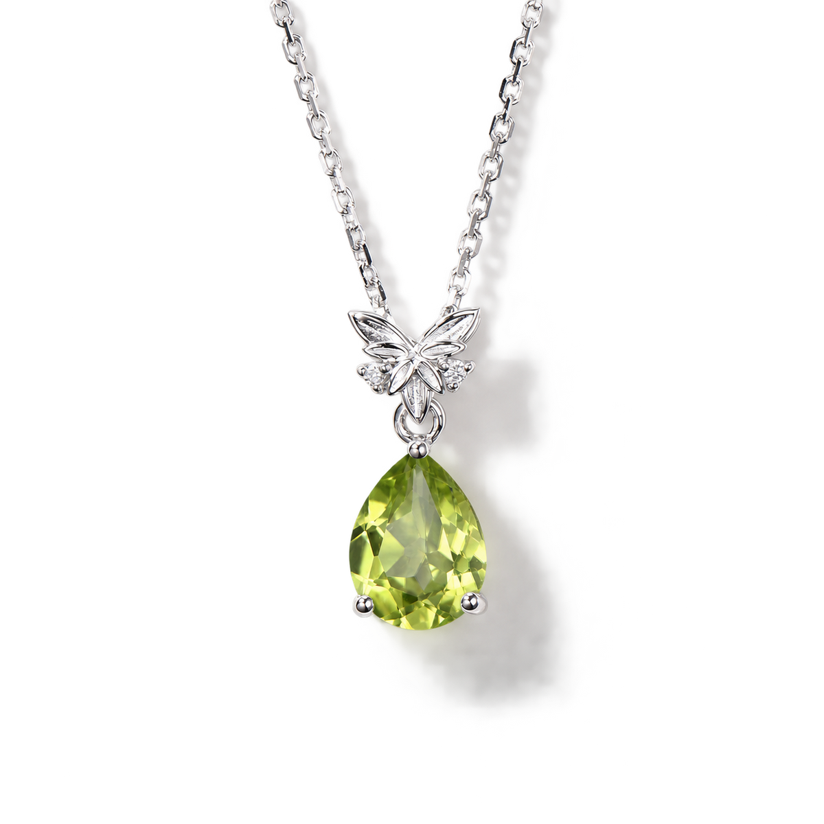 Pear-Cut Peridot Celtic Butterfly Necklace in Sterling Silver — front view