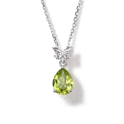 Pear-Cut Peridot Celtic Butterfly Necklace in Sterling Silver — front view
