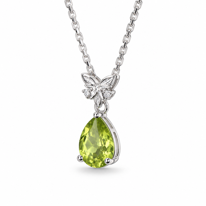 Pear-Cut Peridot Celtic Butterfly Necklace in Sterling Silver — side view