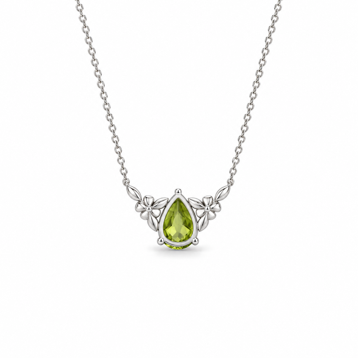 08 peridot pear floral sterling silver necklace back view on white
