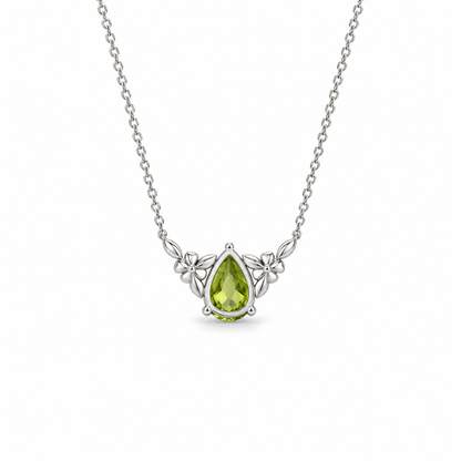 08 peridot pear floral sterling silver necklace back view on white
