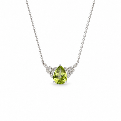 08 peridot pear floral sterling silver necklace front view on white