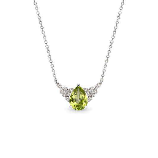 08 peridot pear floral sterling silver necklace front view on white