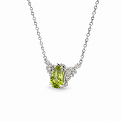 08 peridot pear floral sterling silver necklace side view on white