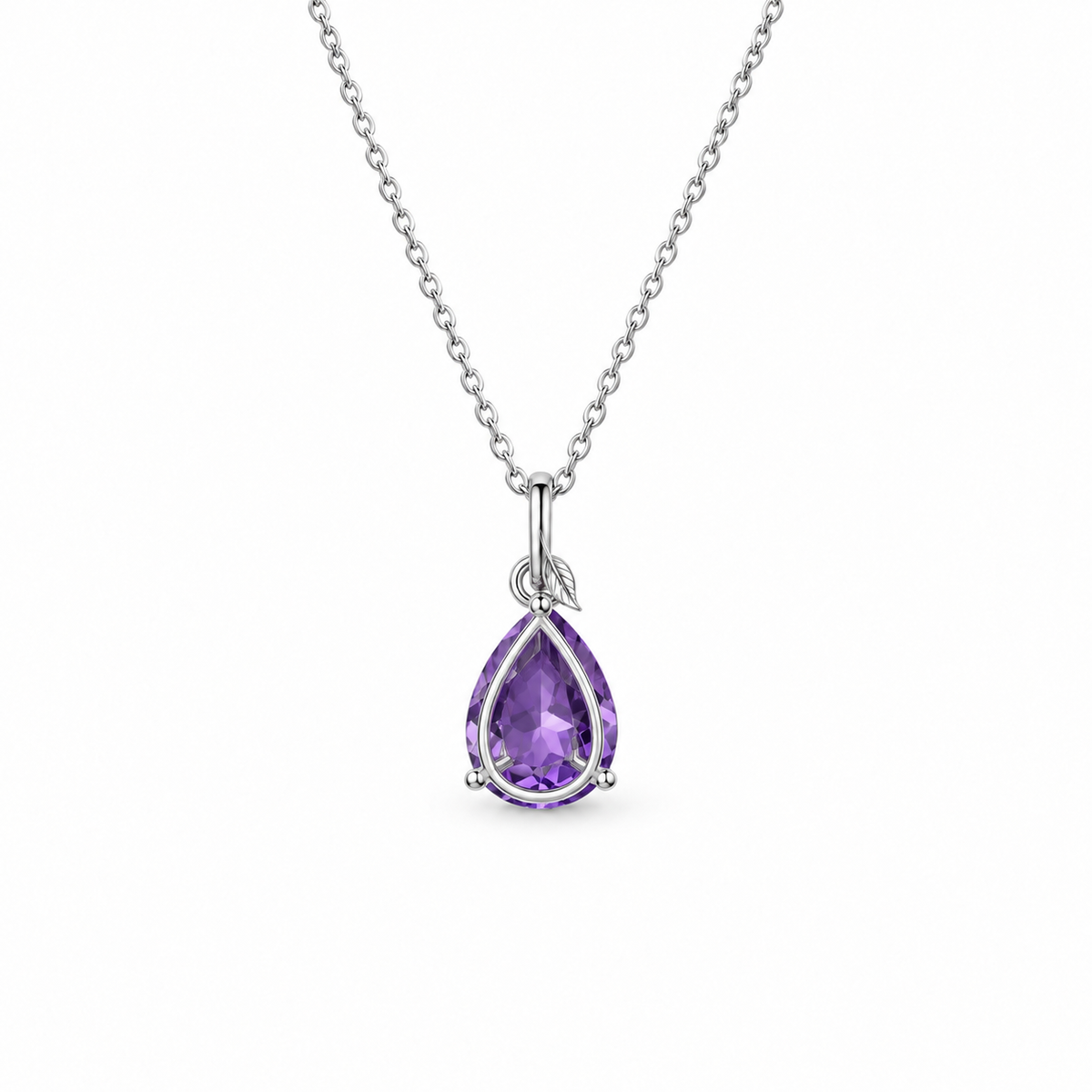 09 amethyst pear minimal sterling silver necklace back view on white