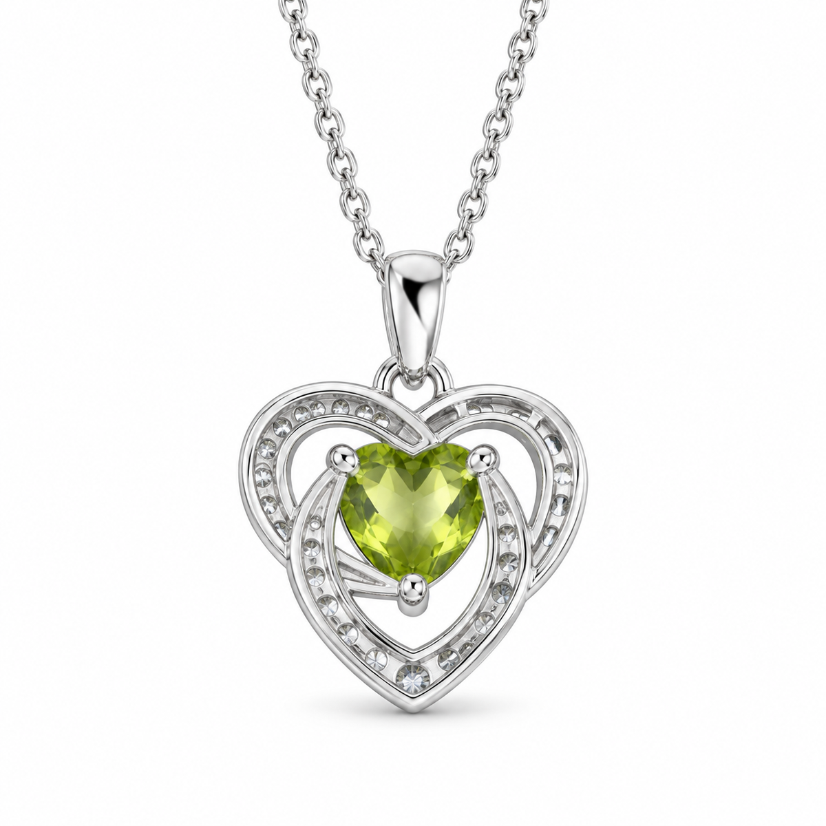 Heart-Cut Peridot Floral Necklace in Sterling Silver — back view