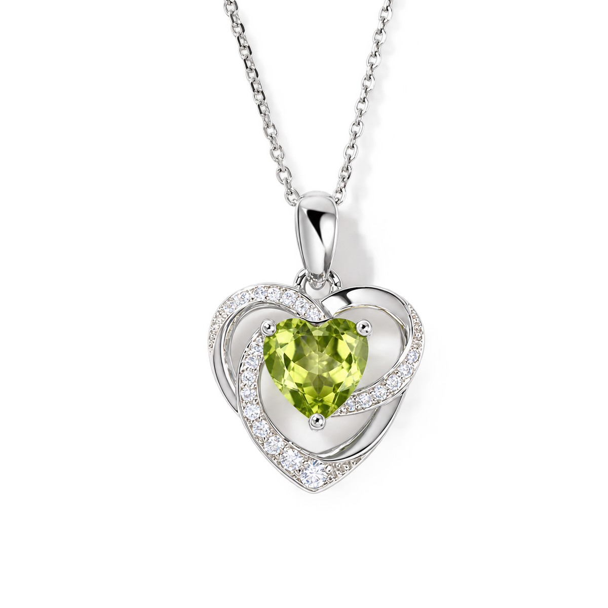 Heart-Cut Peridot Floral Necklace in Sterling Silver — front view