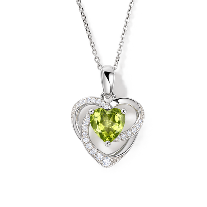 Heart-Cut Peridot Floral Necklace in Sterling Silver — front view