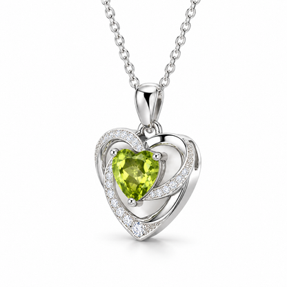 Heart-Cut Peridot Floral Necklace in Sterling Silver — side view