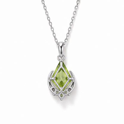 Kite-Cut Peridot Crescent Moon Necklace in Sterling Silver — back view