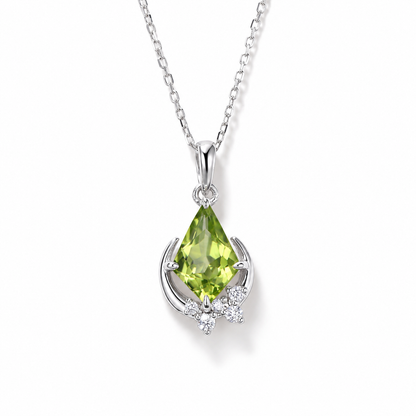 Kite-Cut Peridot Crescent Moon Necklace in Sterling Silver — front view