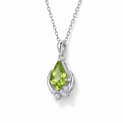 Kite-Cut Peridot Crescent Moon Necklace in Sterling Silver — side view