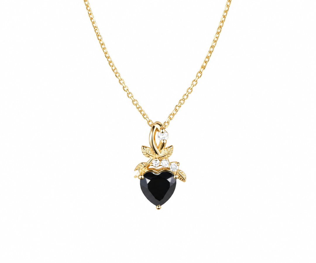 Whispervow 1.2ct Natural Black Onyx Heart Pendant Necklace Twisted Vine Leaves Nature-Inspired Jewelry Gothic Dark product view 1 of 4